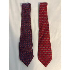 Fumagalli’s Vintage 100% Silk Red Preppy‎ Chain Floral Lot of Ties
